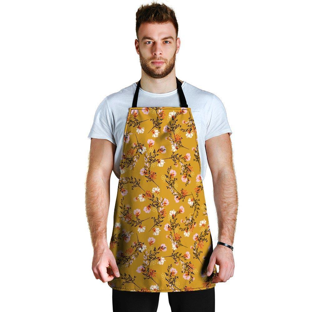 Yellow Floral Retro Print Men's Apron-grizzshop