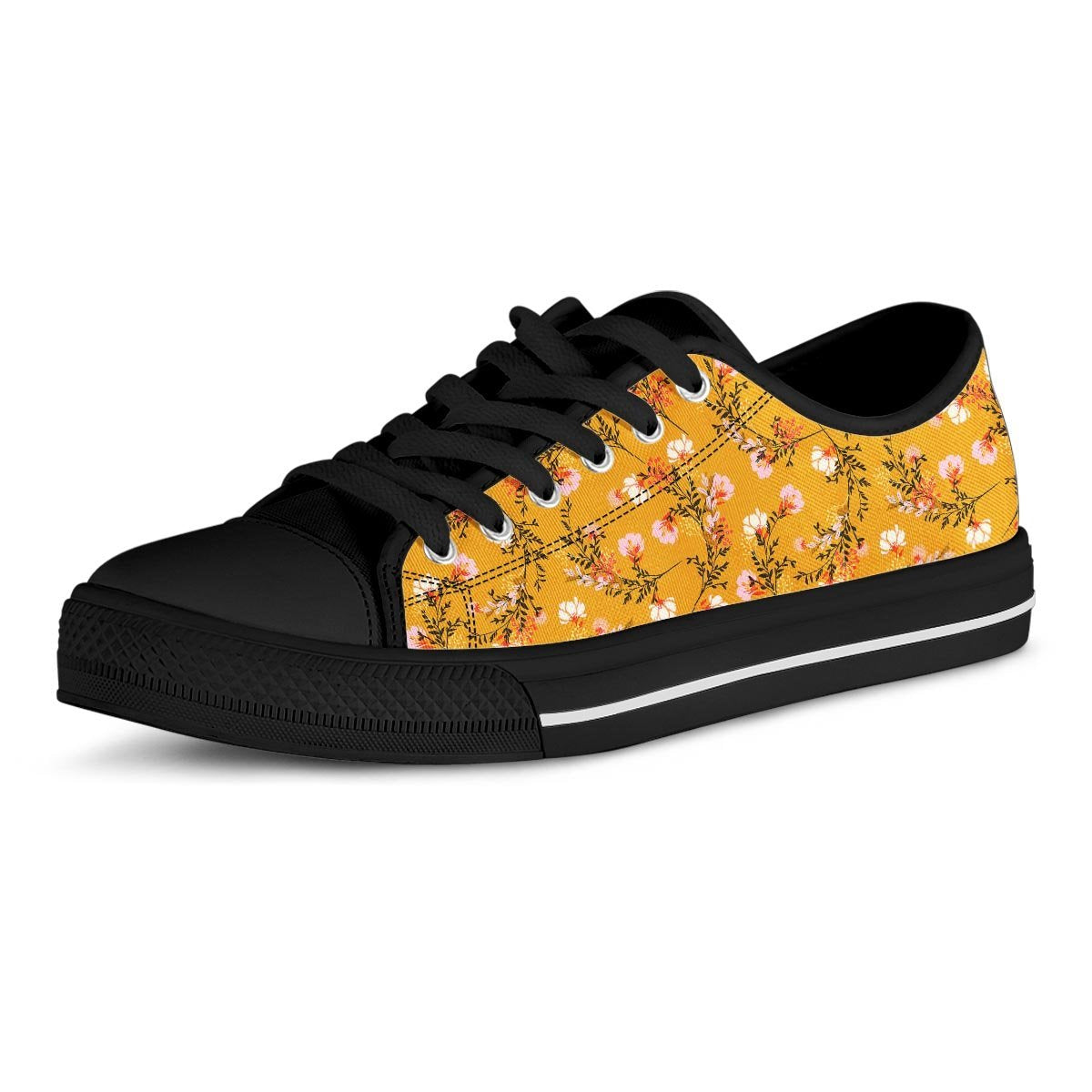 Yellow Floral Retro Print Men's Low Top Shoes-grizzshop