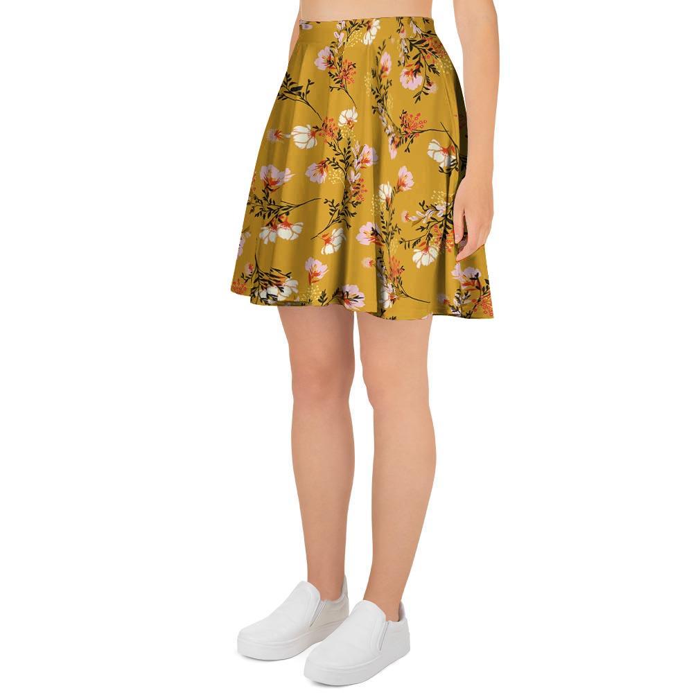 Yellow Floral Retro Print Women's Skirt-grizzshop