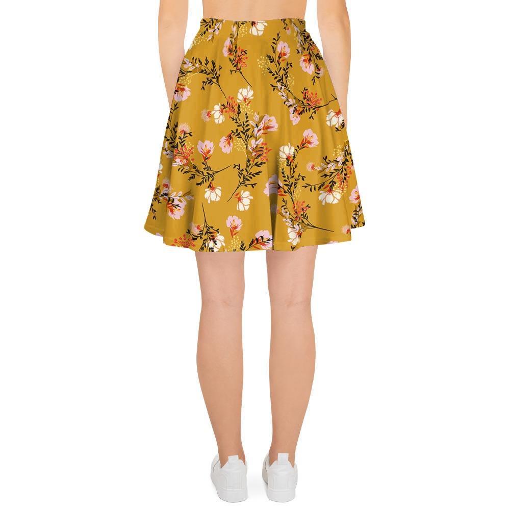 Yellow Floral Retro Print Women's Skirt-grizzshop