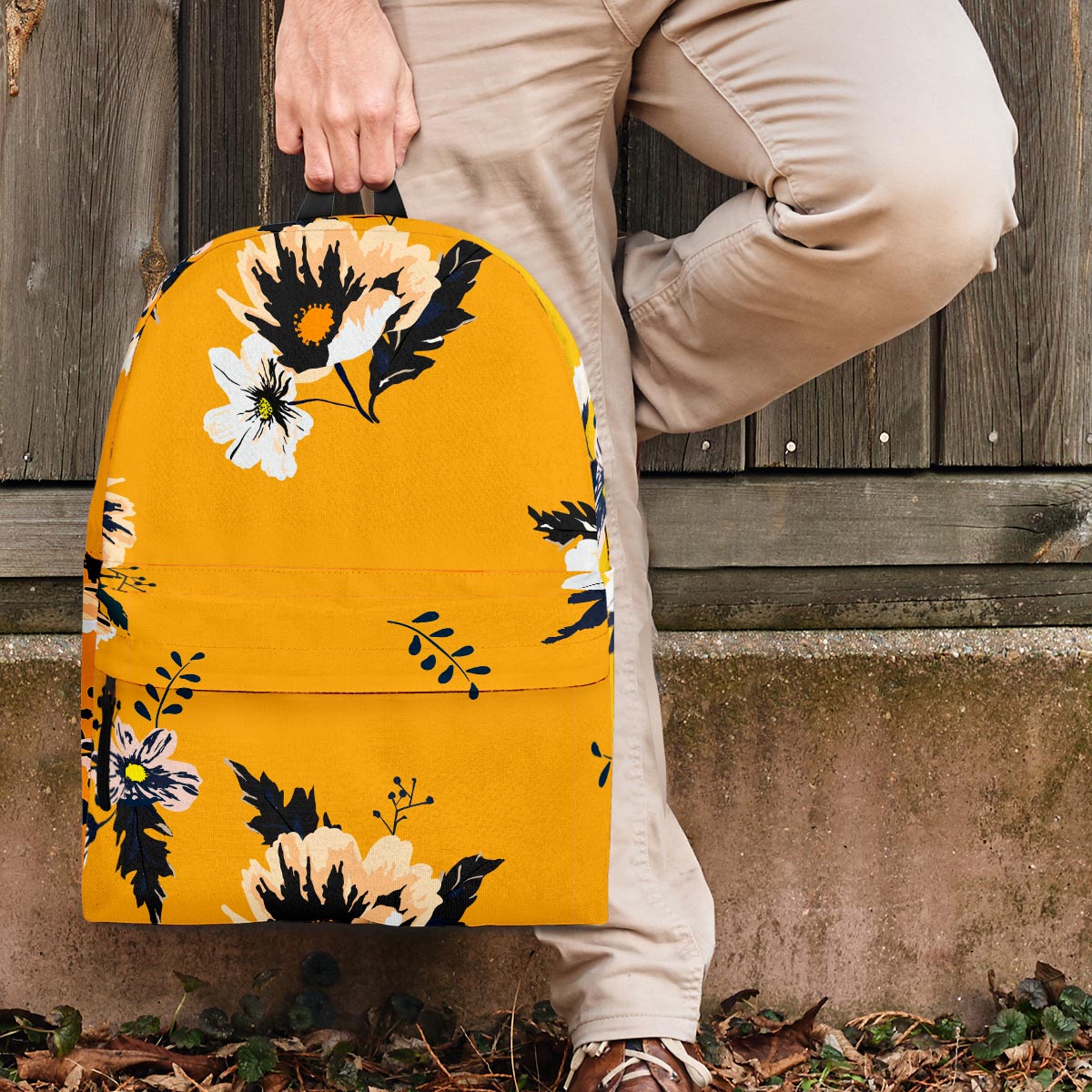 Yellow Flower Print Backpack-grizzshop