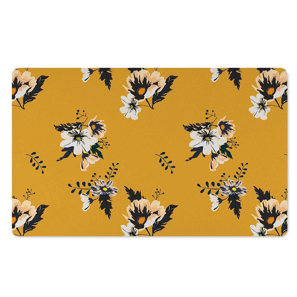 Yellow Flower Print Door Mat-grizzshop
