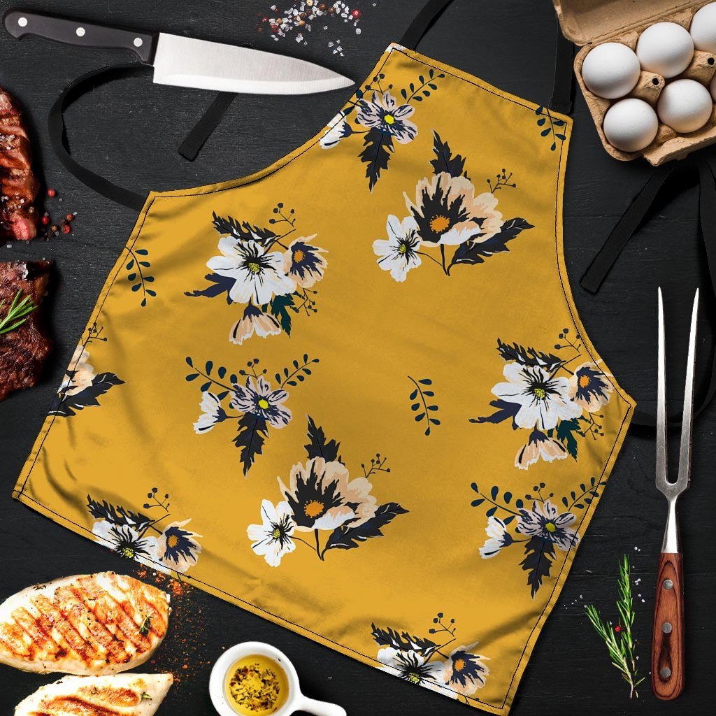 Yellow Flower Print Men's Apron-grizzshop