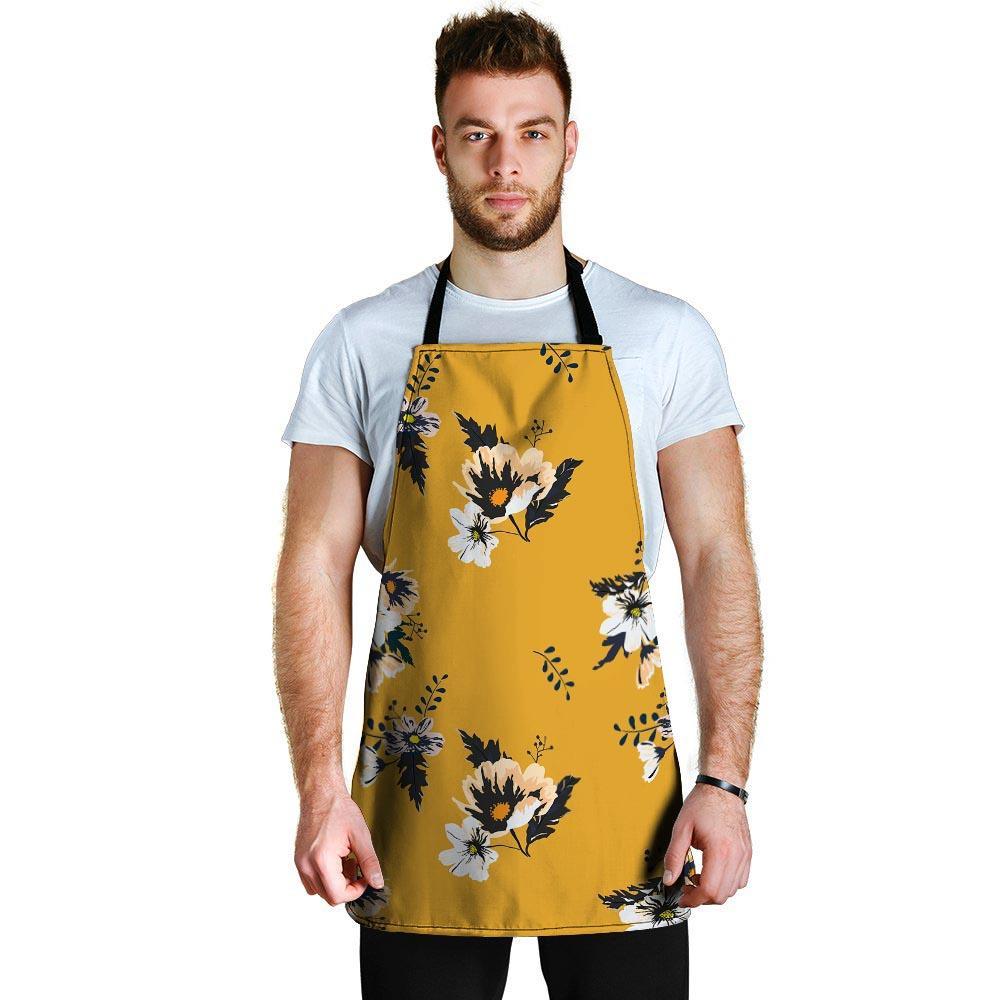 Yellow Flower Print Men's Apron-grizzshop