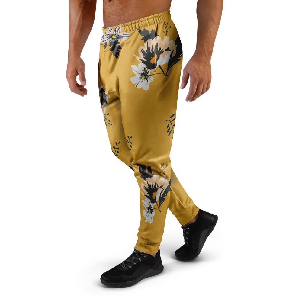 Yellow Flower Print Men's Joggers-grizzshop