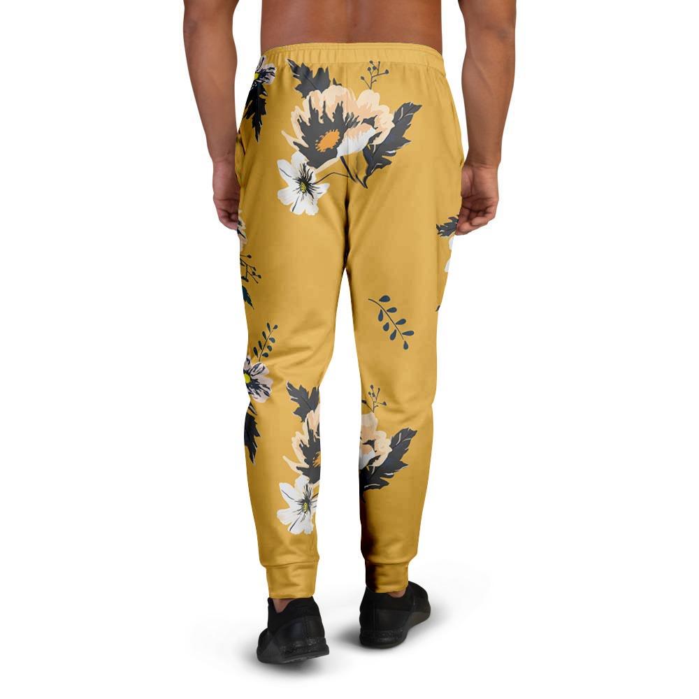 Yellow Flower Print Men's Joggers-grizzshop