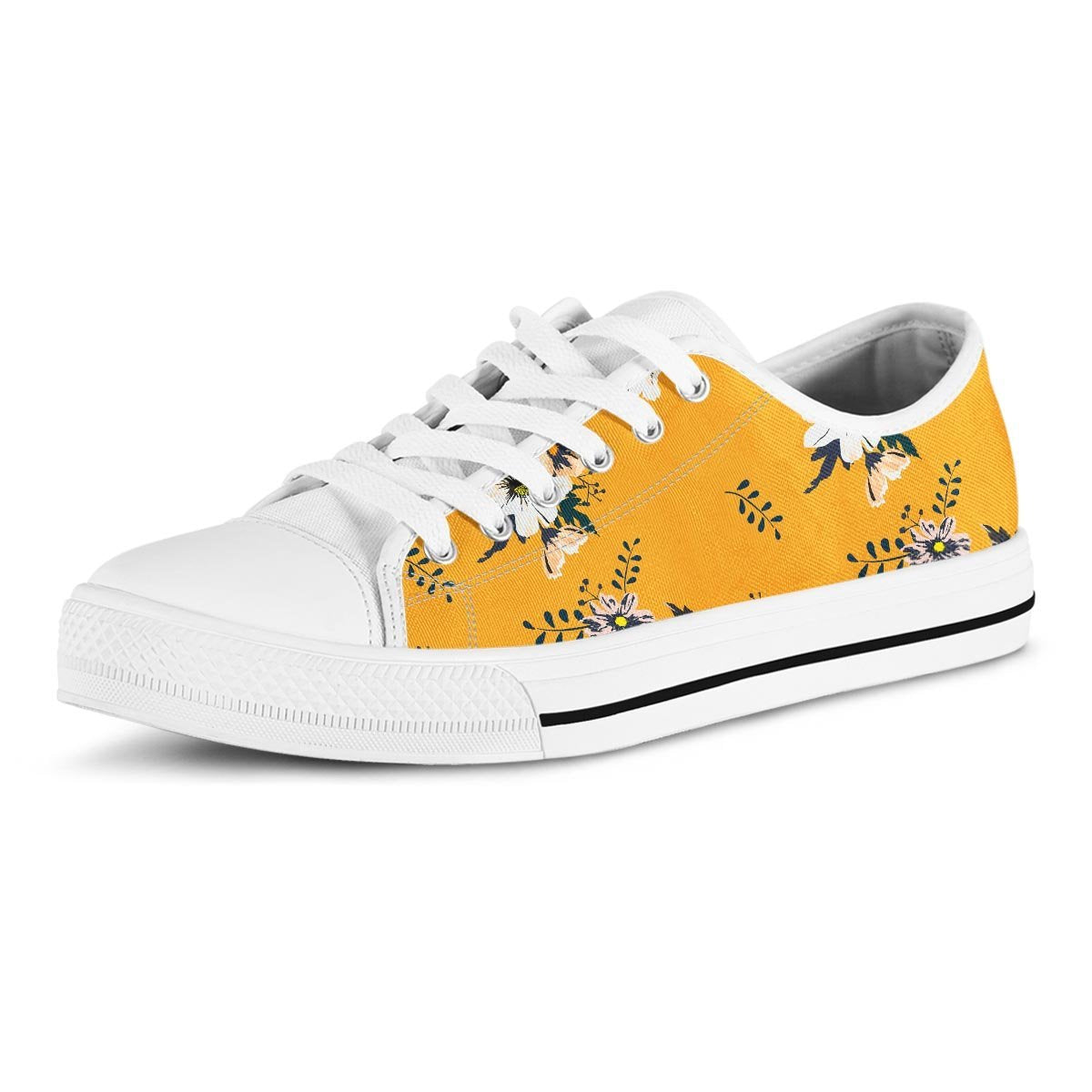 Yellow Flower Print Men's Low Top Shoes-grizzshop