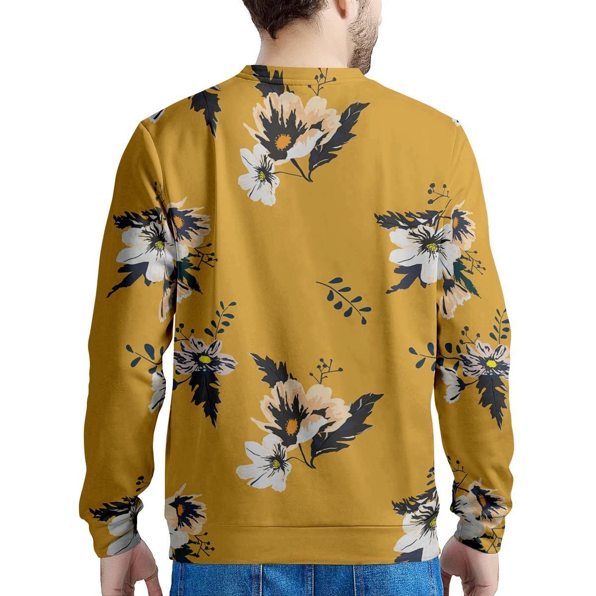 Yellow Flower Print Men's Sweatshirt-grizzshop