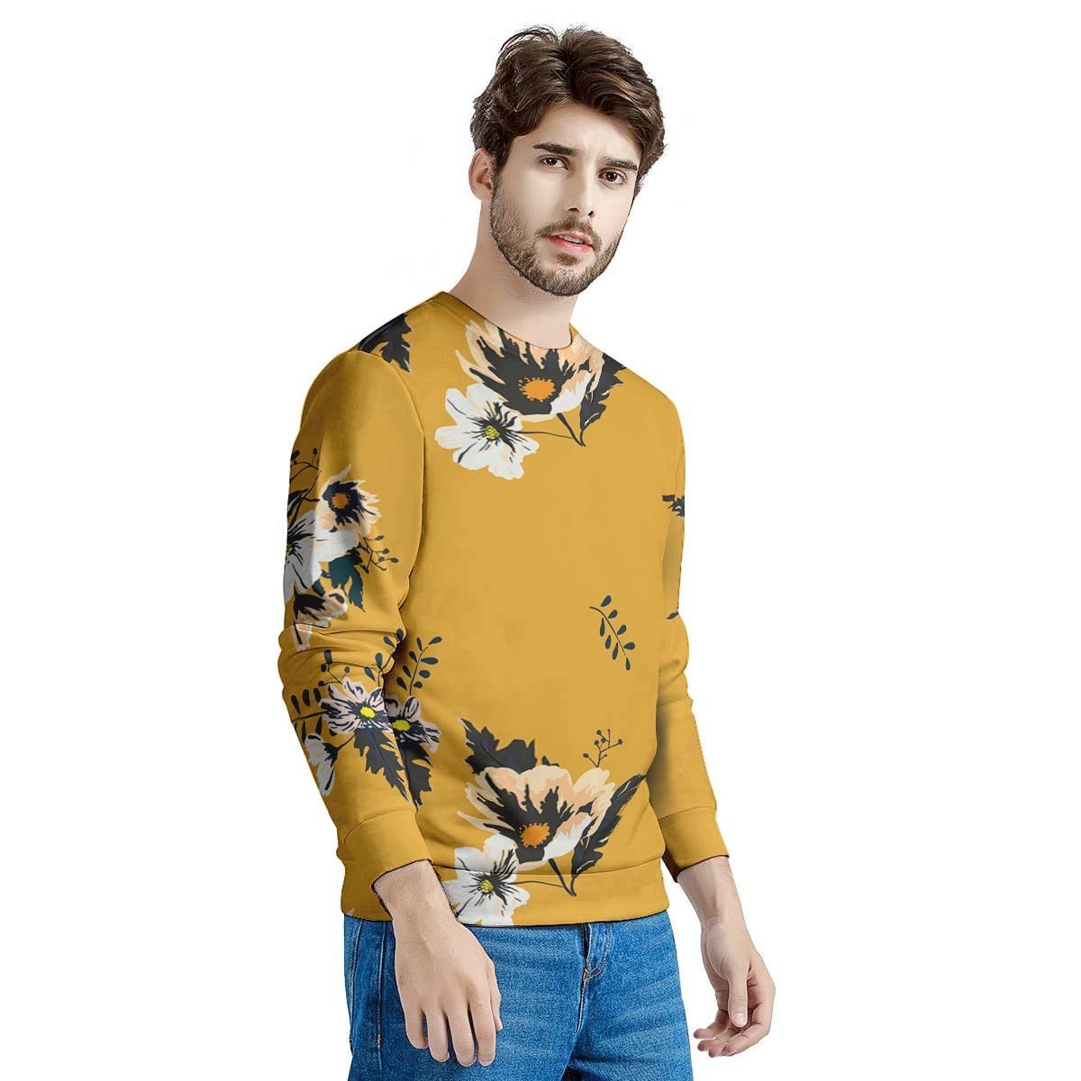 Yellow Flower Print Men's Sweatshirt-grizzshop
