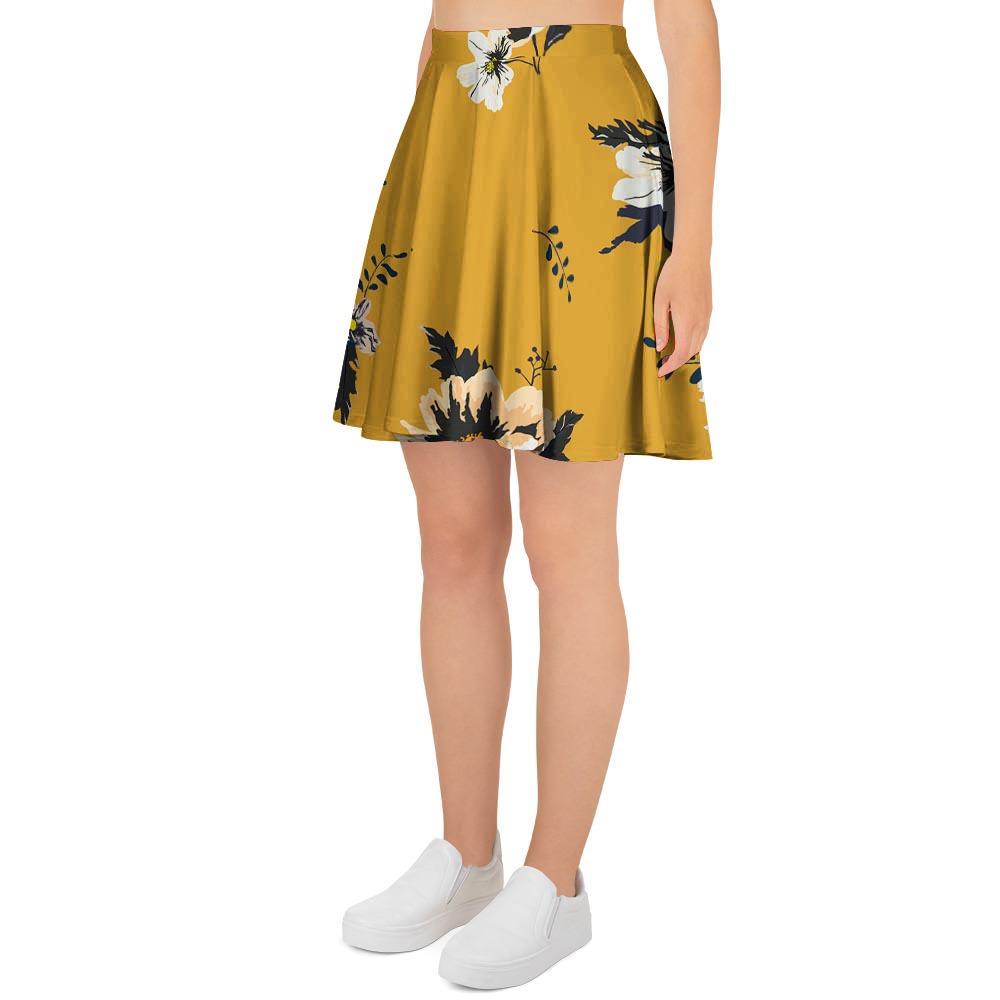 Yellow Flower Print Women's Skirt-grizzshop