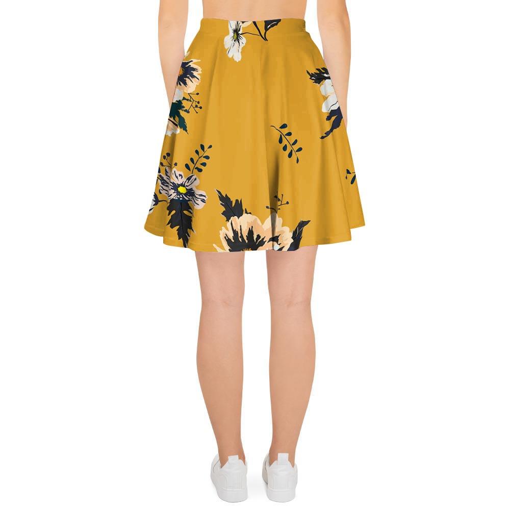 Yellow Flower Print Women's Skirt-grizzshop