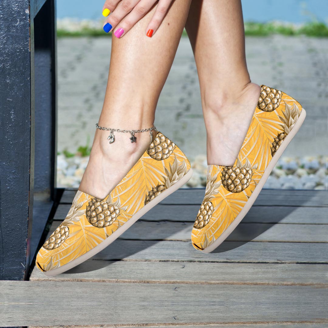 Yellow Hawaiian Pineapple Print Canvas Shoes-grizzshop