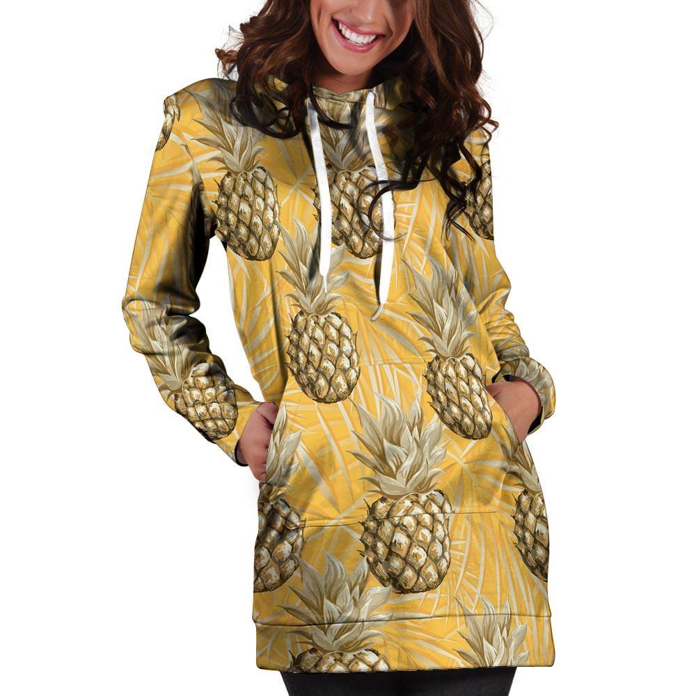 Yellow Hawaiian Pineapple Print Hoodie Dress-grizzshop