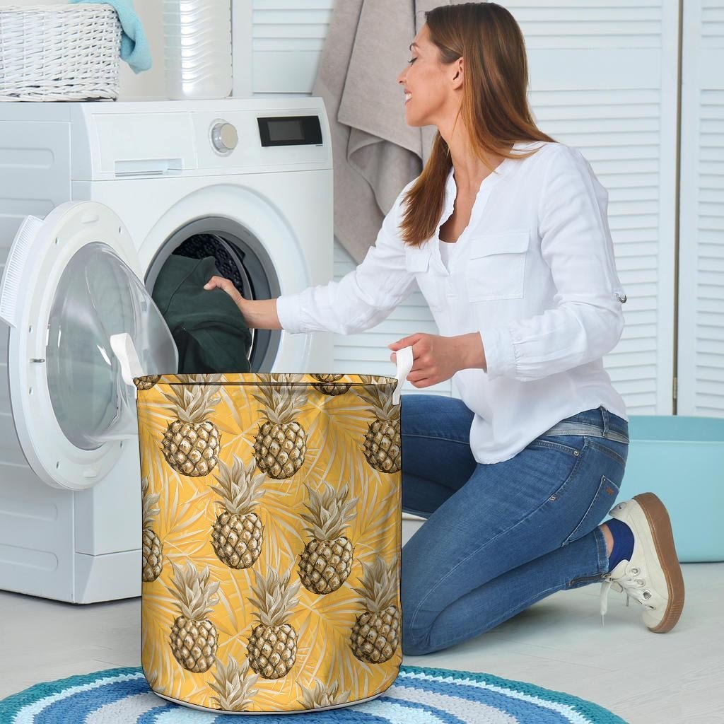 Yellow Hawaiian Pineapple Print Laundry Basket-grizzshop