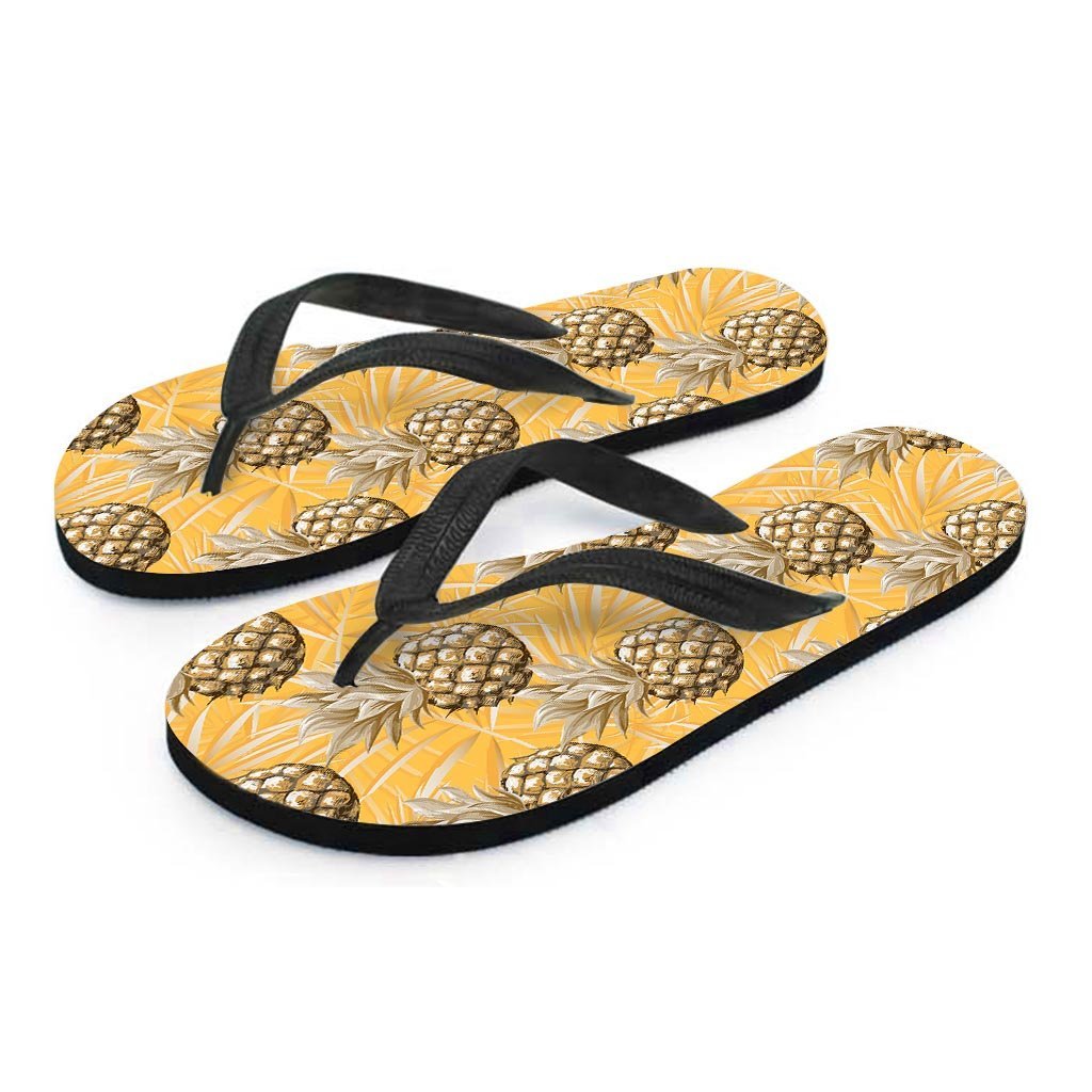 Yellow Hawaiian Pineapple Print Men's Flip Flops-grizzshop
