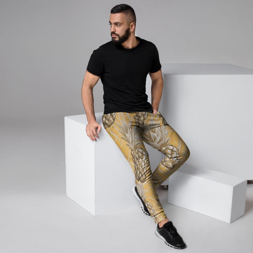 Yellow Hawaiian Pineapple Print Men's Joggers-grizzshop