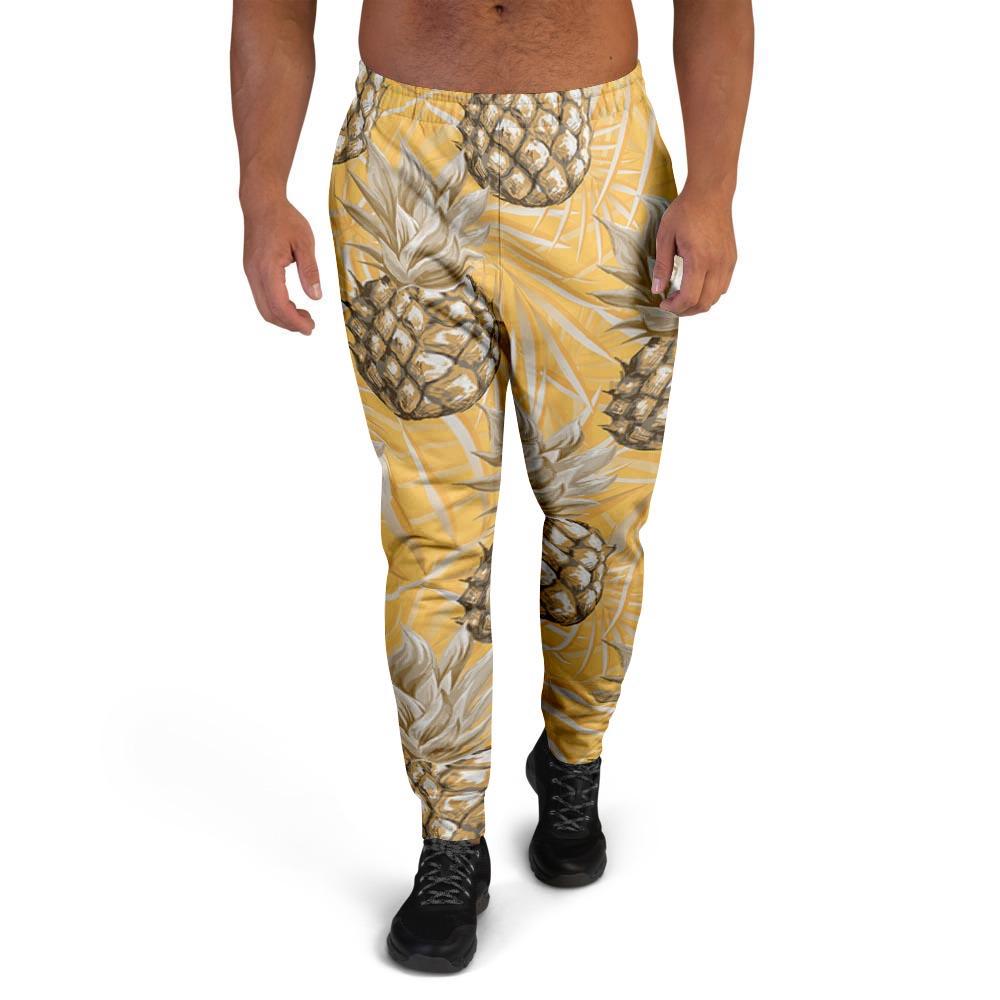 Yellow Hawaiian Pineapple Print Men's Joggers-grizzshop