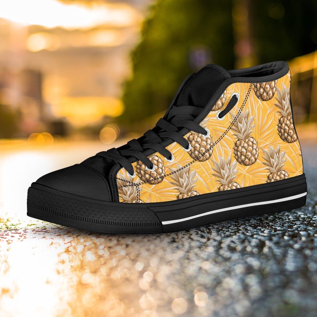 Yellow Hawaiian Pineapple Print Women's High Top Shoes-grizzshop