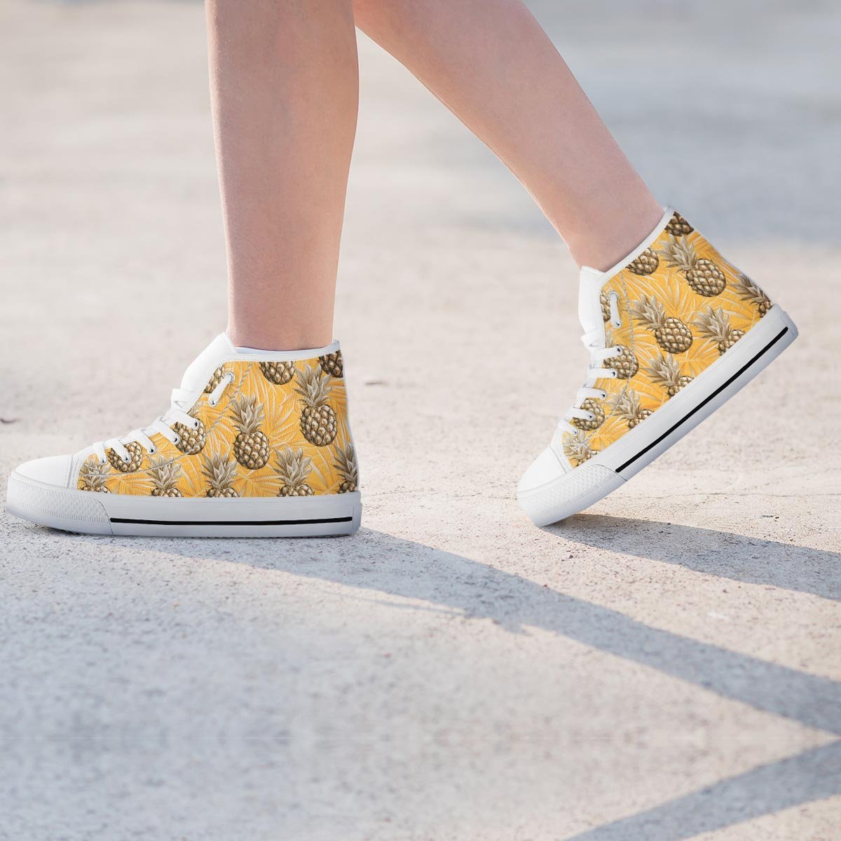 Yellow Hawaiian Pineapple Print Women's High Top Shoes-grizzshop