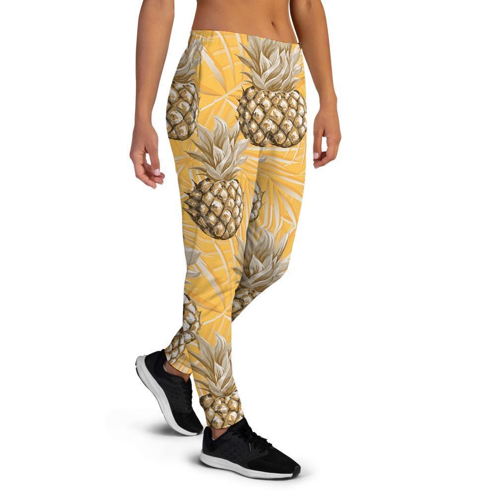 Yellow Hawaiian Pineapple Print Women's Joggers-grizzshop