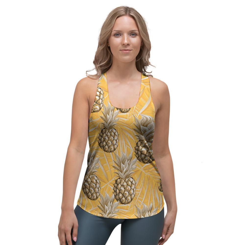 Yellow Hawaiian Pineapple Print Women's Racerback Tank Top-grizzshop