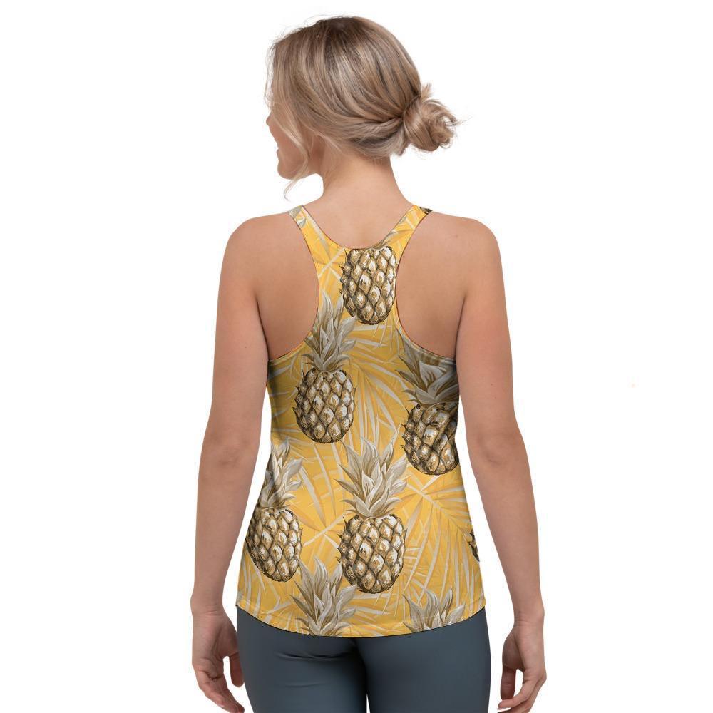 Yellow Hawaiian Pineapple Print Women's Racerback Tank Top-grizzshop