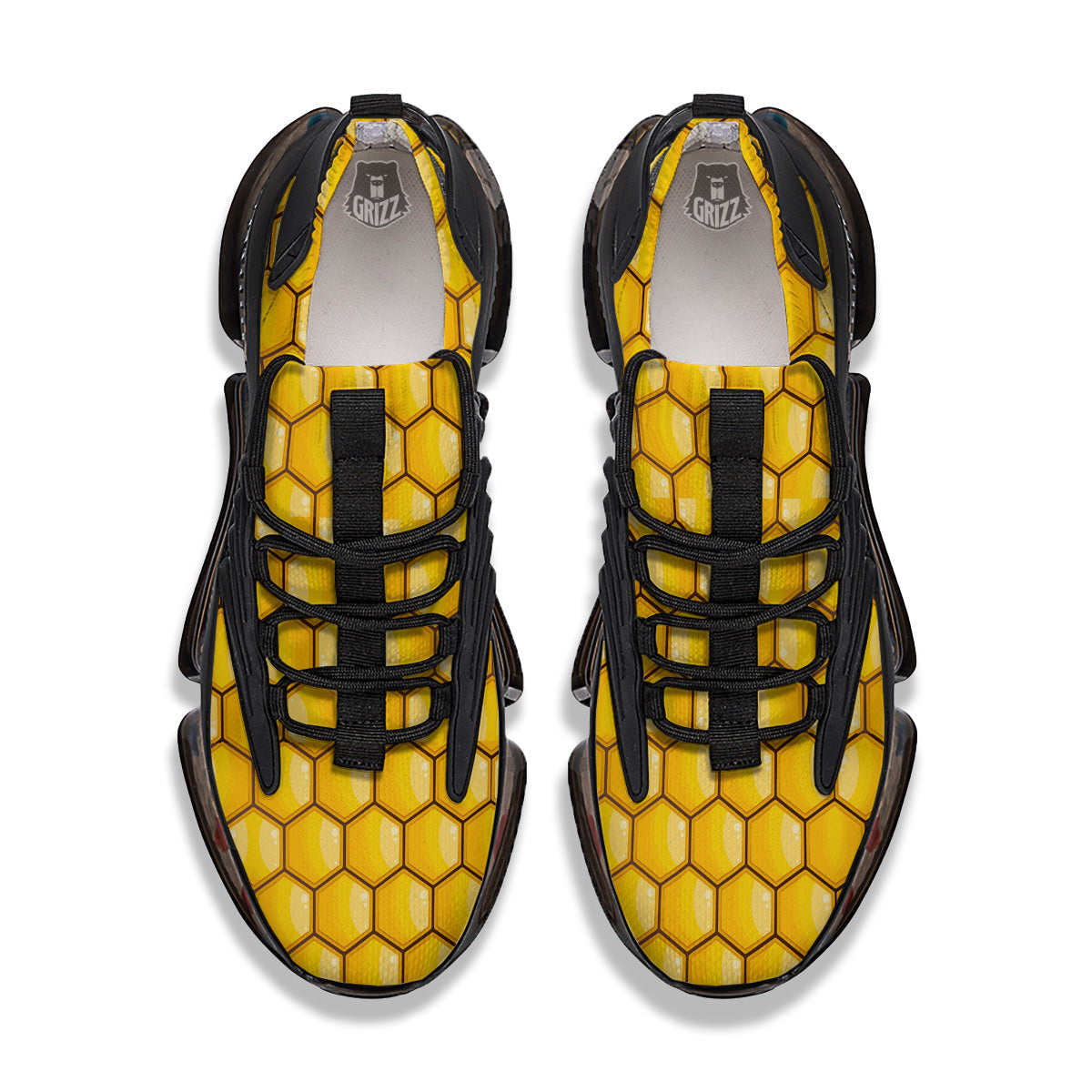 Yellow Honeycomb Print Pattern Black Gym Shoes-grizzshop