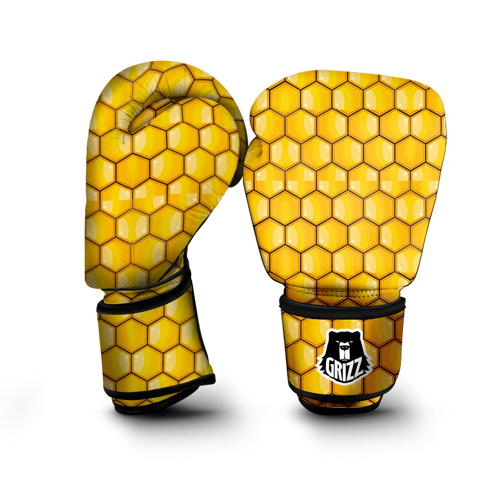 Yellow Honeycomb Print Pattern Boxing Gloves-grizzshop