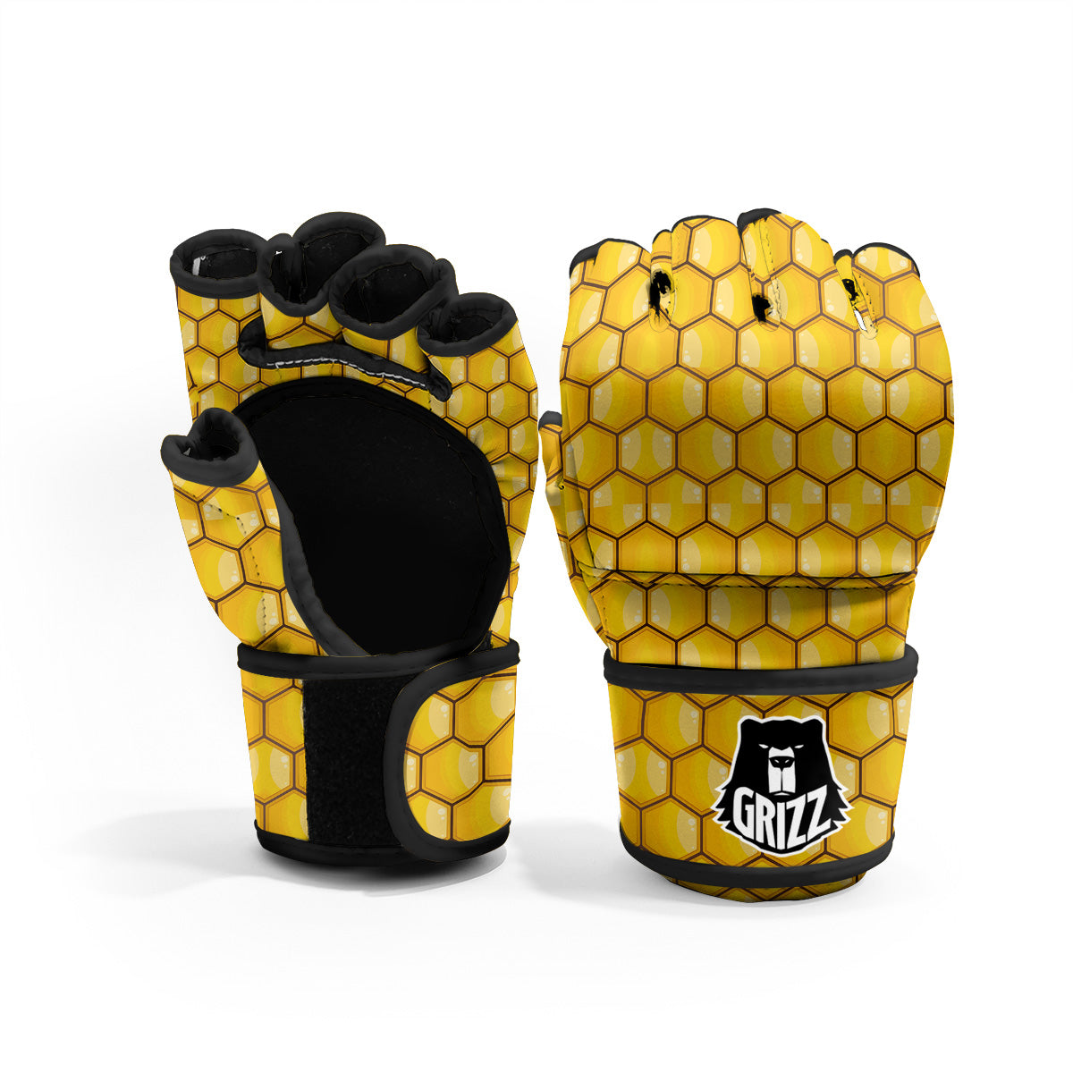 Yellow Honeycomb Print Pattern MMA Gloves-grizzshop