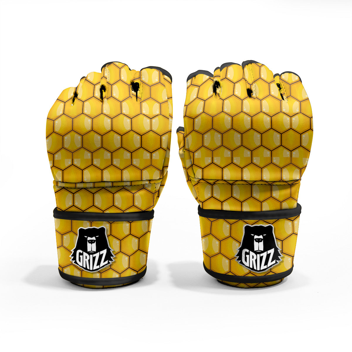 Yellow Honeycomb Print Pattern MMA Gloves-grizzshop