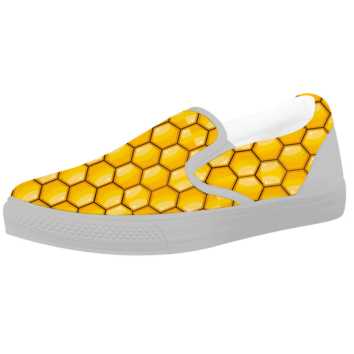 Yellow Honeycomb Print Pattern White Slip On Shoes-grizzshop
