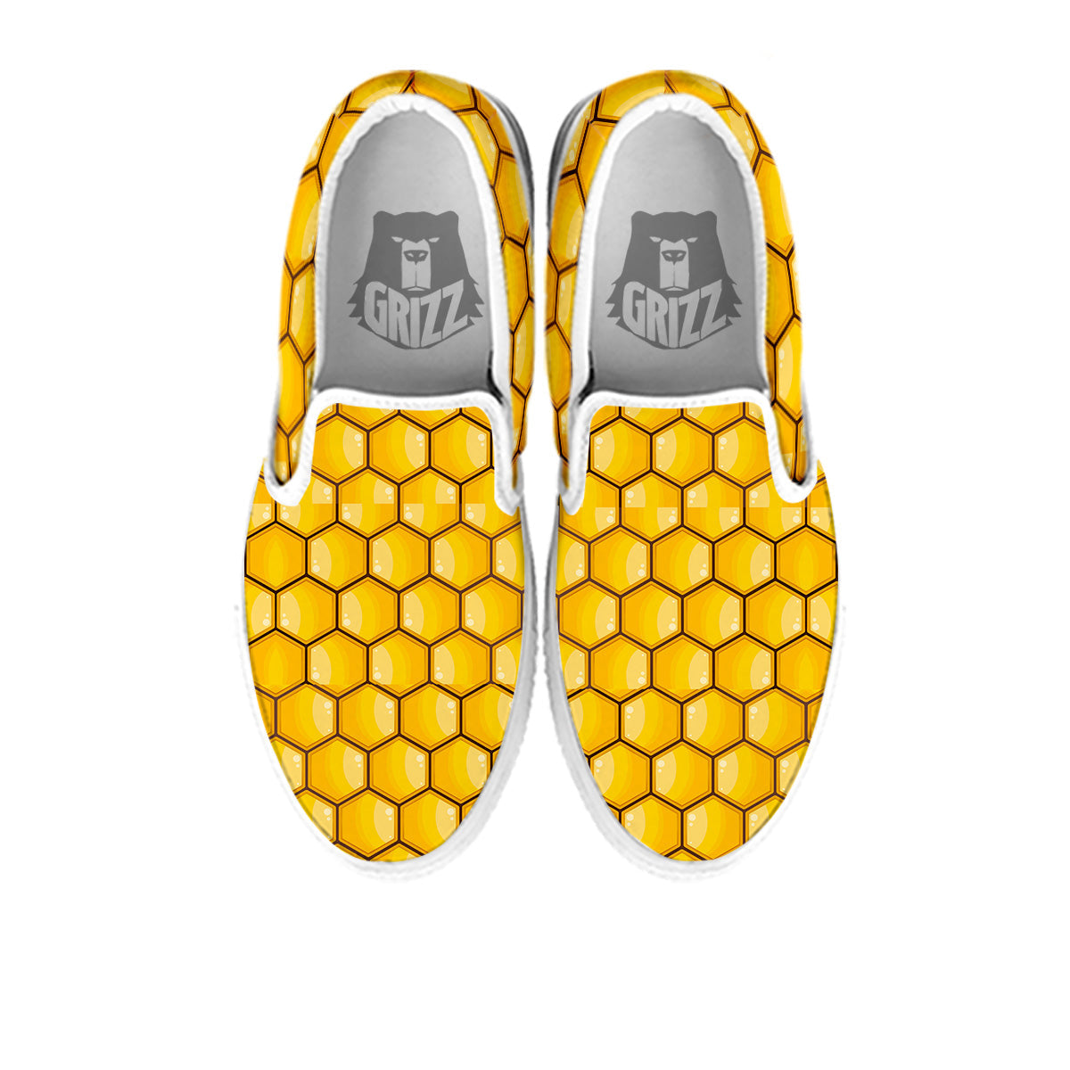 Yellow Honeycomb Print Pattern White Slip On Shoes-grizzshop