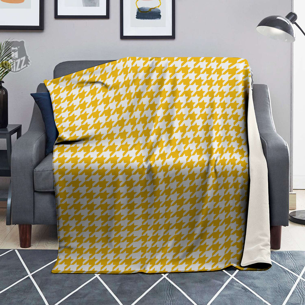 Yellow Houndstooth Print Blanket-grizzshop