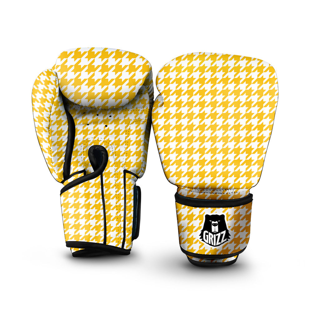 Yellow Houndstooth Print Boxing Gloves-grizzshop