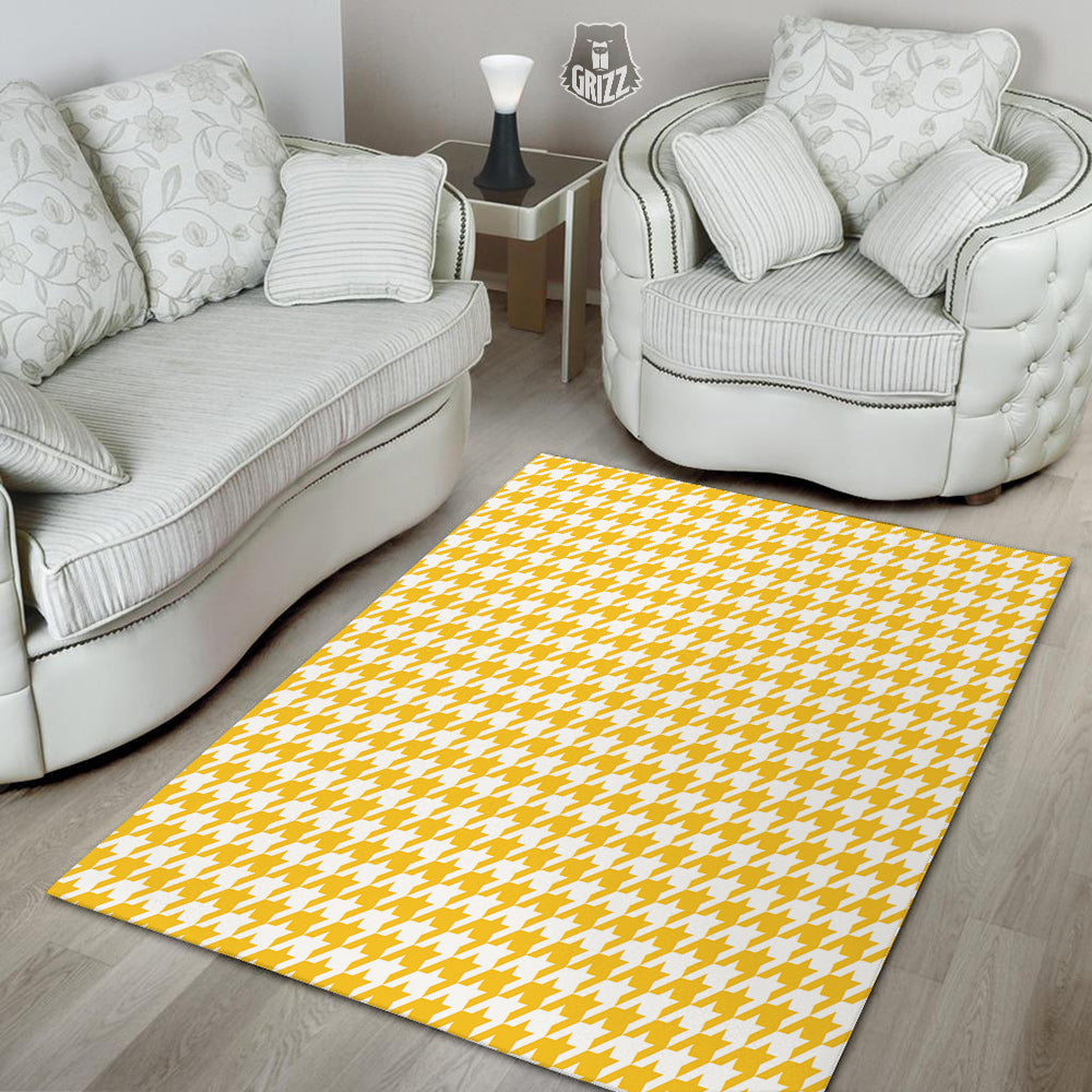 Yellow Houndstooth Print Floor Mat-grizzshop