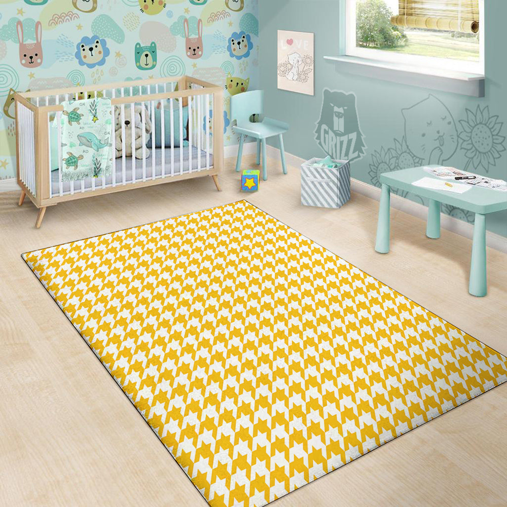 Yellow Houndstooth Print Floor Mat-grizzshop