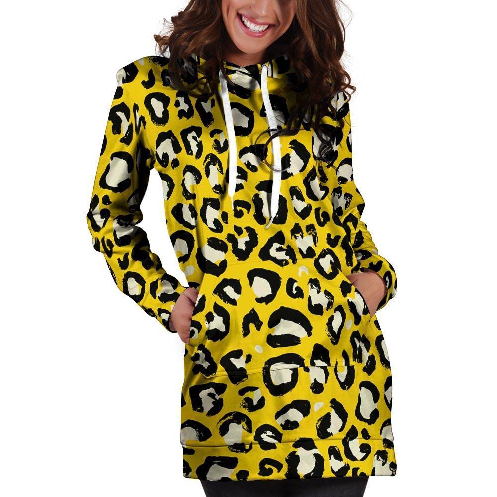 Yellow Leopard Hoodie Dress-grizzshop