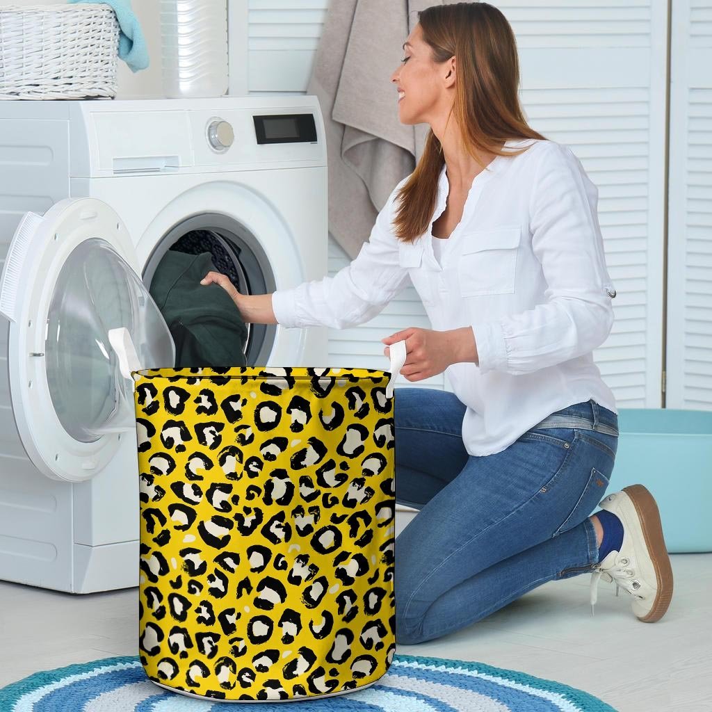 Yellow Leopard Laundry Basket-grizzshop