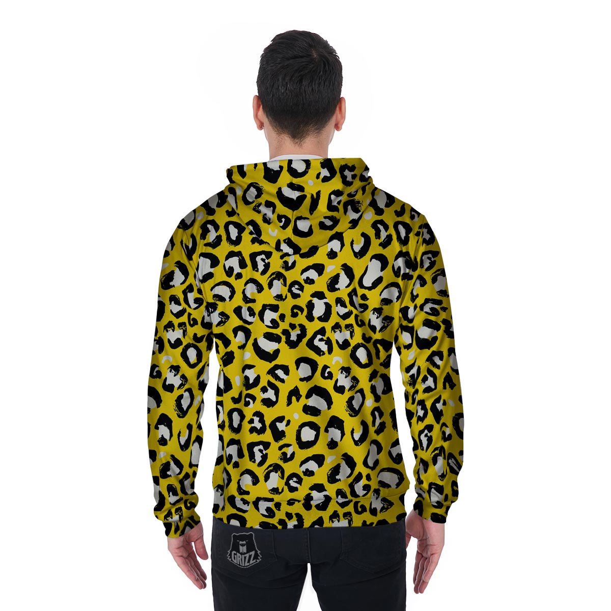 Yellow Leopard Men's Zip Up Hoodie-grizzshop