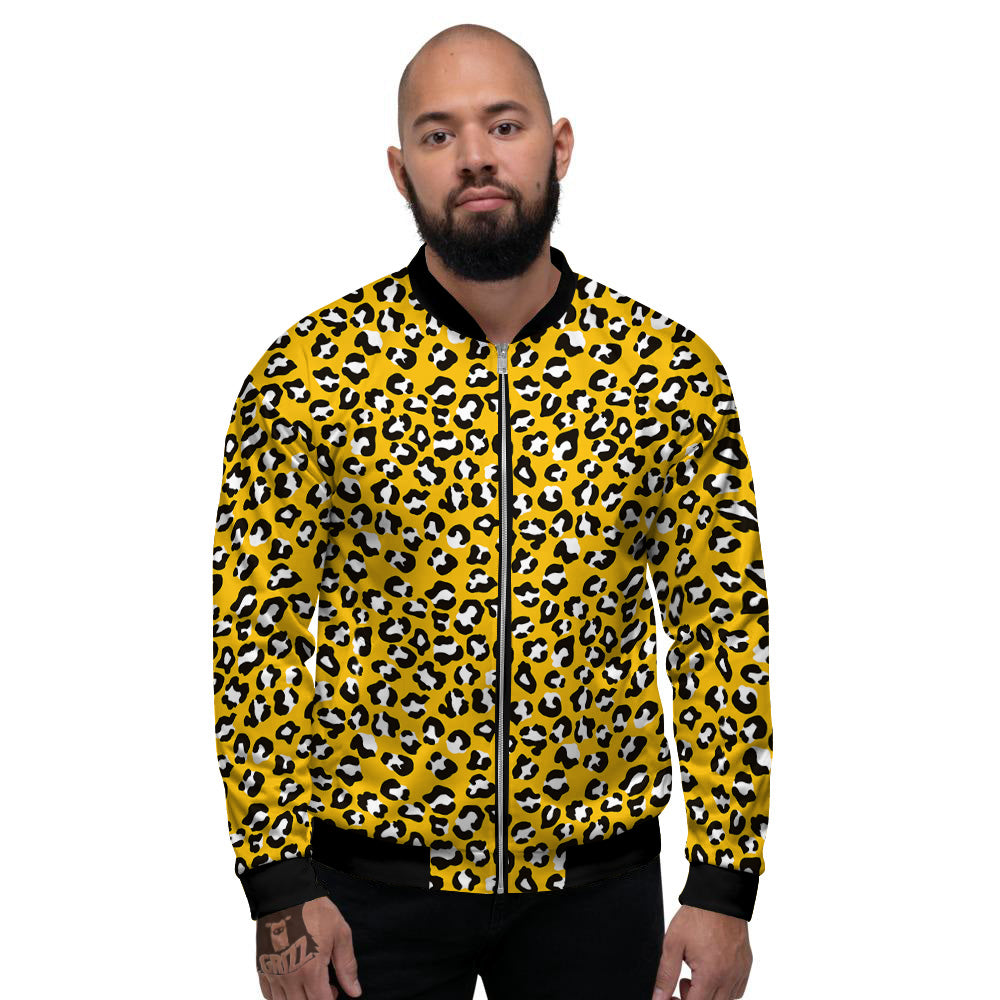 Yellow Leopard Print Pattern Men's Bomber Jacket-grizzshop