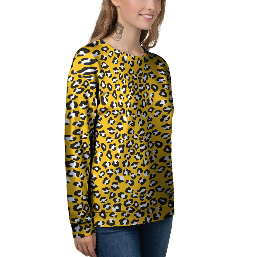 Yellow Leopard Print Pattern Women's Sweatshirt-grizzshop