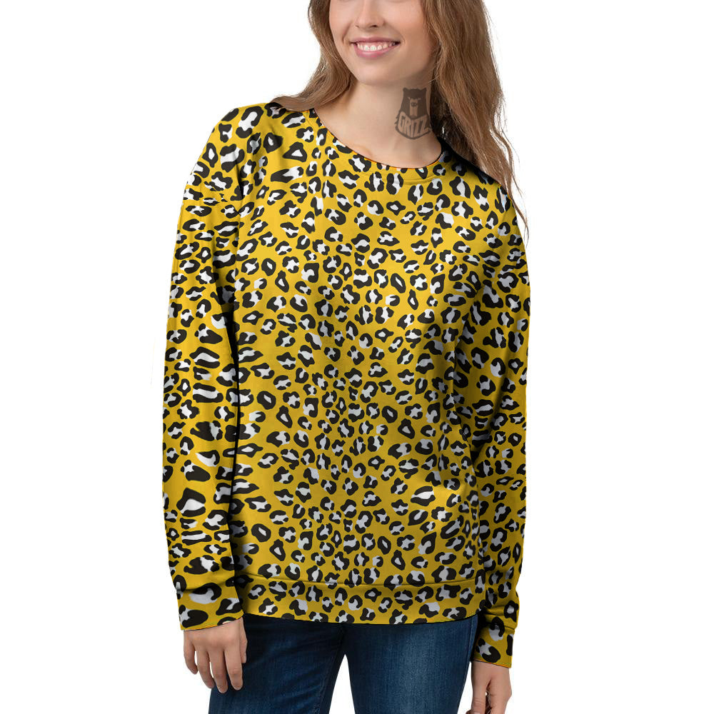 Yellow Leopard Print Pattern Women's Sweatshirt-grizzshop
