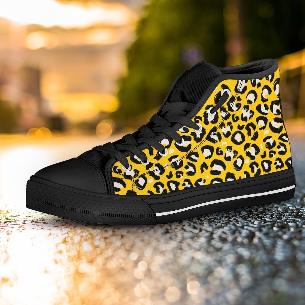Yellow Leopard Women's High Top Shoes-grizzshop