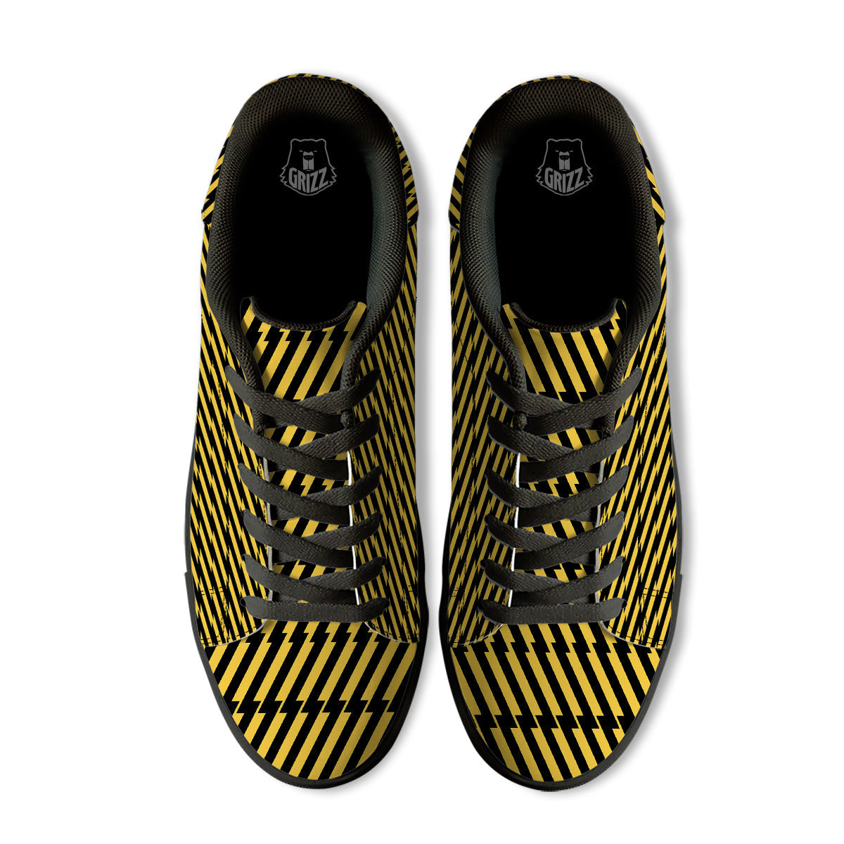 Yellow Lightning Spark Print Pattern Black Low Top Sneakers-grizzshop
