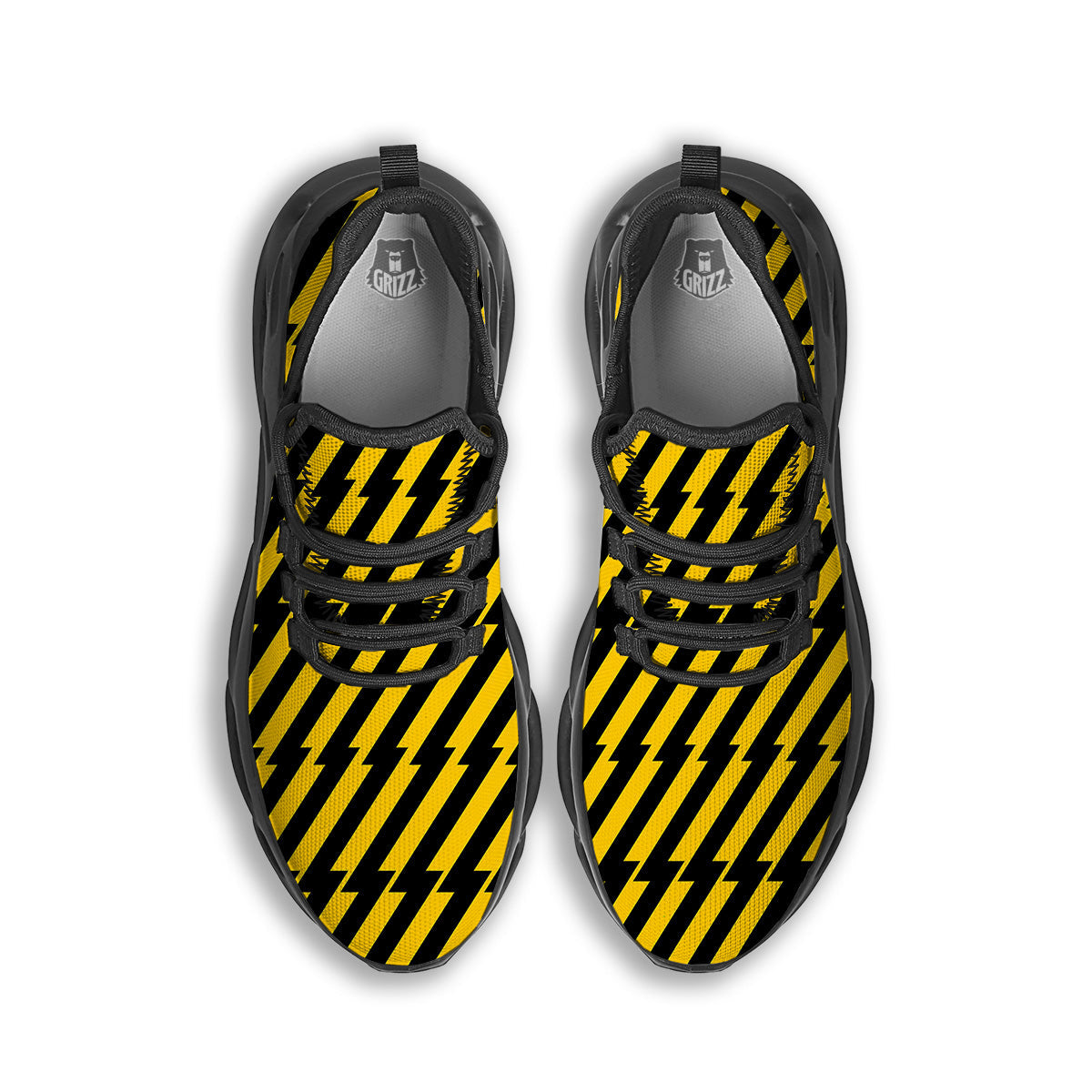 Yellow Lightning Spark Print Pattern Black Running Shoes-grizzshop