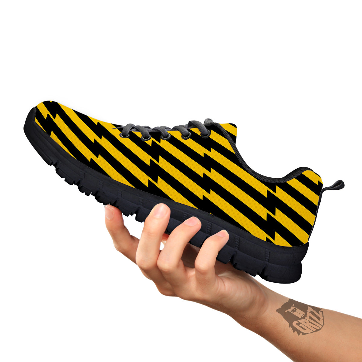 Yellow Lightning Spark Print Pattern Black Sneaker-grizzshop