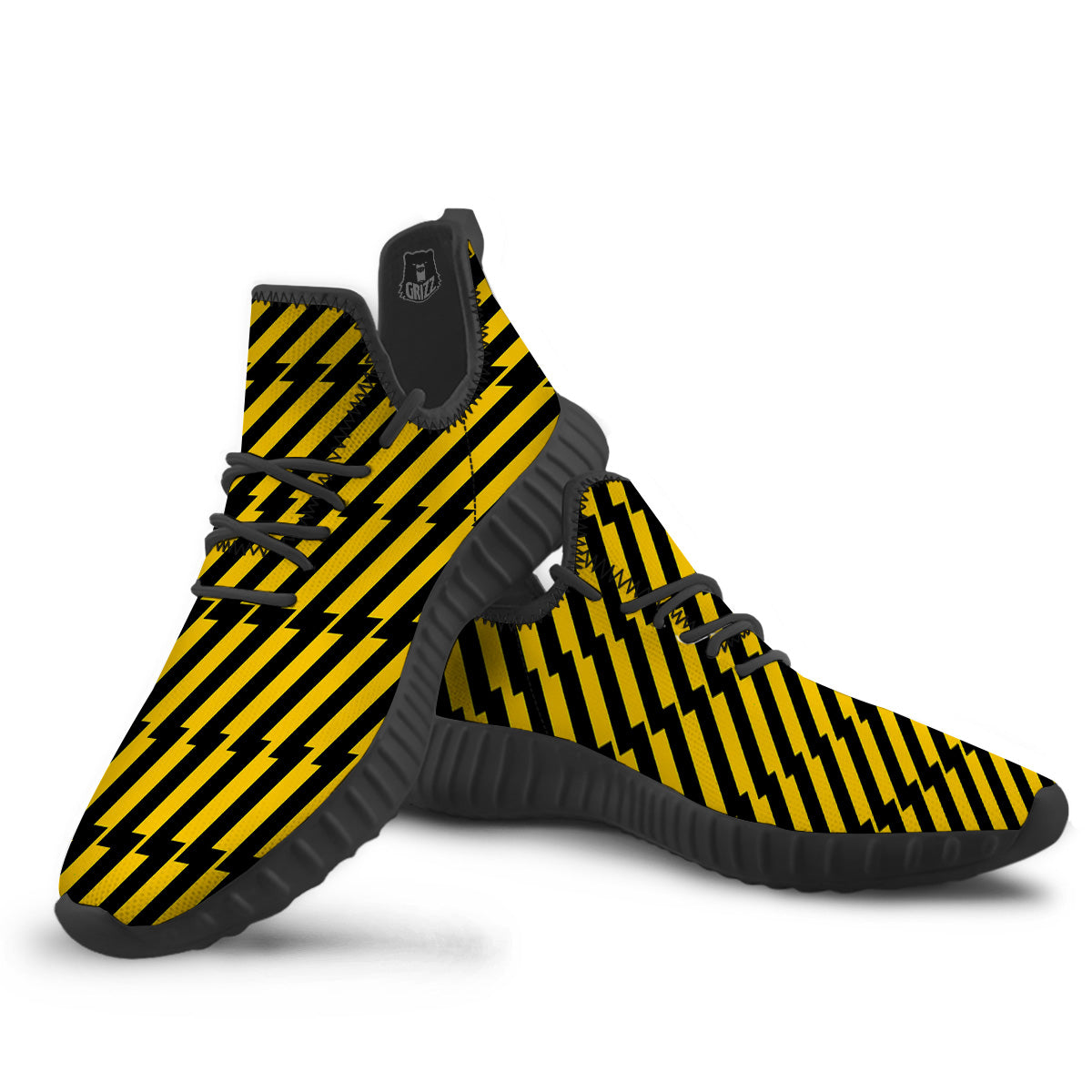 Yellow Lightning Spark Print Pattern Black Walking Shoes-grizzshop