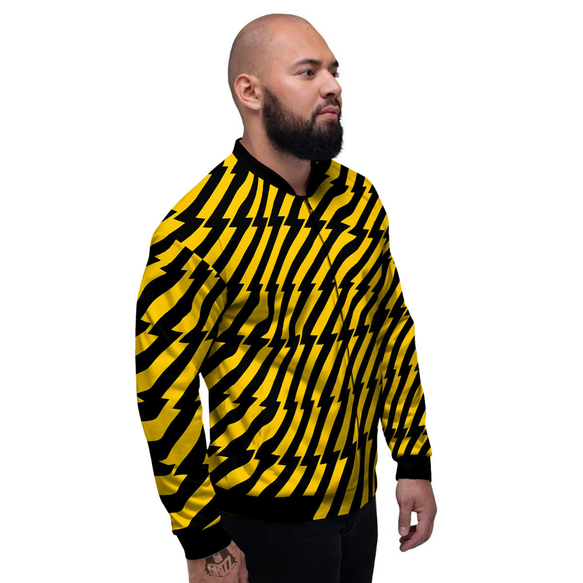 Yellow Lightning Spark Print Pattern Men's Bomber Jacket-grizzshop