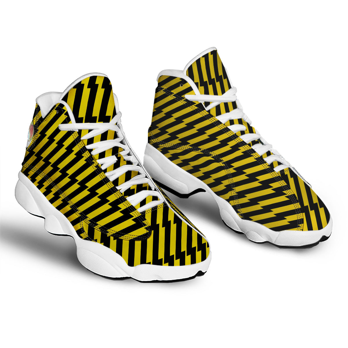 Yellow Lightning Spark Print Pattern White Basketball Shoes-grizzshop
