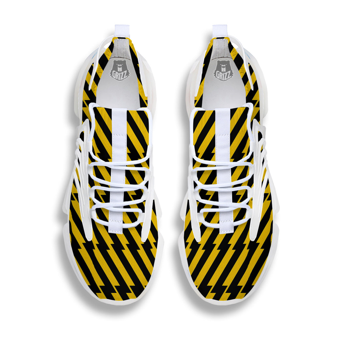 Yellow Lightning Spark Print Pattern White Gym Shoes-grizzshop